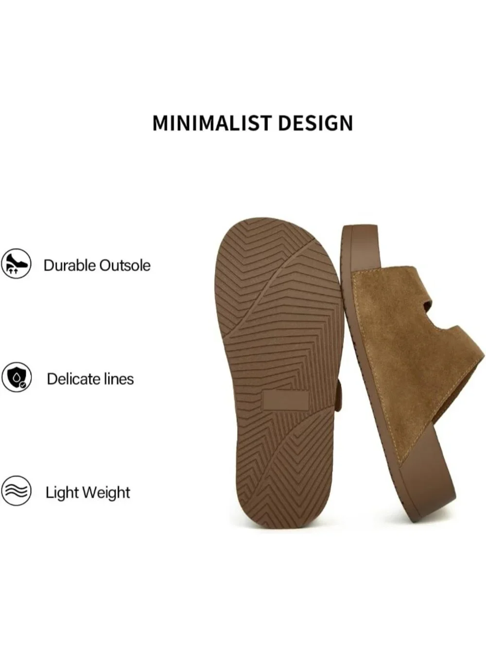 Womens Brown Genuine Leather Slip on Beach Slide Buckle Platform Sandal Shoes